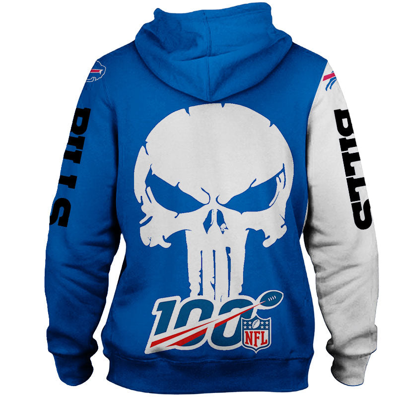 Buffalo Bills Zip Up Hoodie With Skull Printed Design, A Great Gift For Fans