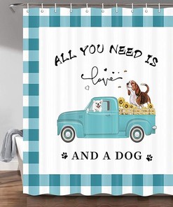 Buffalo Check Farmhouse Dog Shower Curtain, Country Style Bathroom Decor 