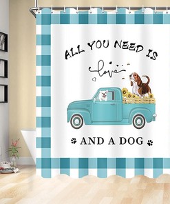 Buffalo Check Farmhouse Dog Shower Curtain, Country Style Bathroom Decor
