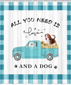 Buffalo Check Farmhouse Dog Shower Curtain, Country Style Bathroom Decor 