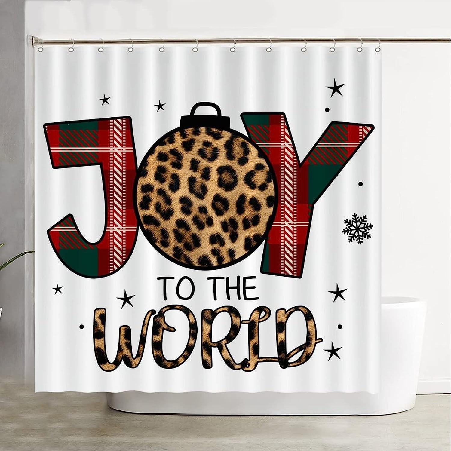 Buffalo Check Plaid Leopard Joy To The World Shower Curtain With Covome Brand