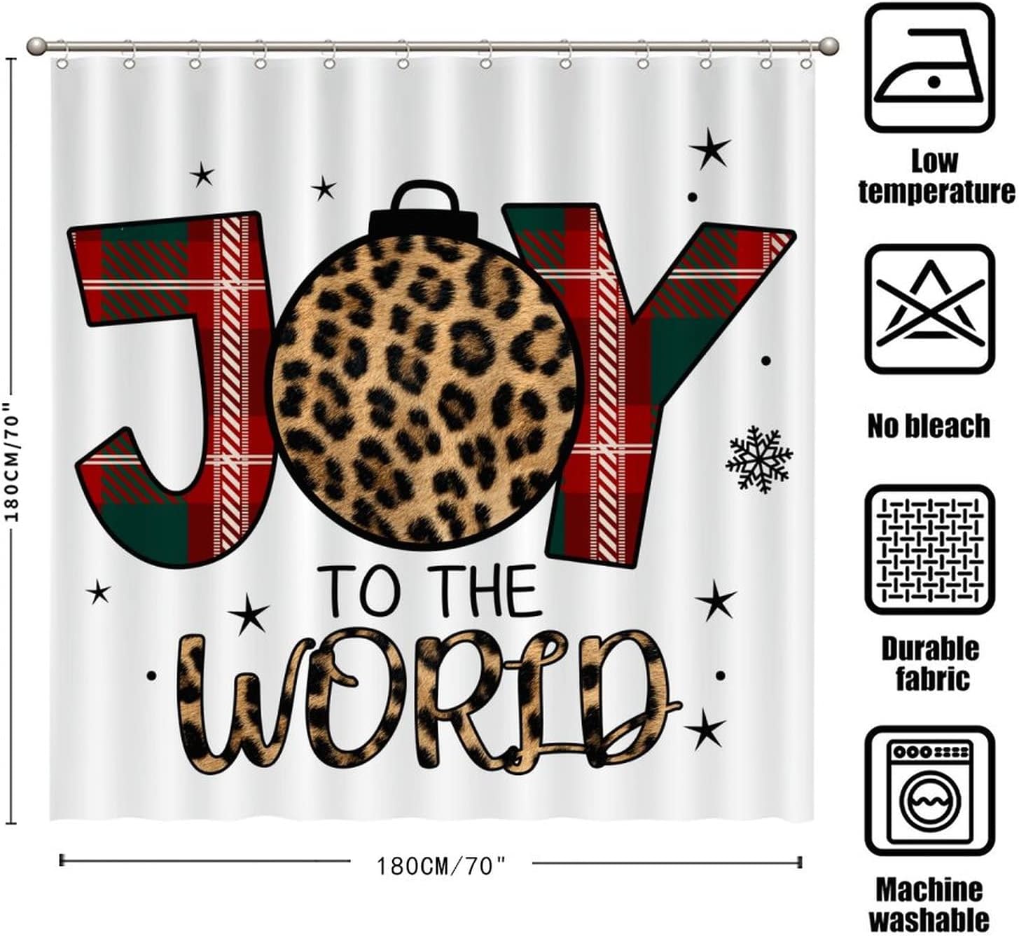 Buffalo Check Plaid Leopard Joy To The World Shower Curtain With Covome Brand - Image 2