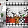 Buffalo Check Plaid Rustic Wood Fall Halloween Thanksgiving Bathroom Fabric Shower Curtain 