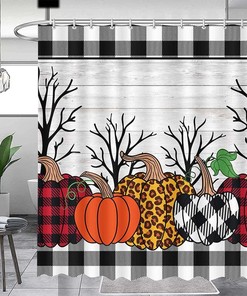 Buffalo Check Plaid Rustic Wood Fall Halloween Thanksgiving Bathroom Fabric Shower Curtain 