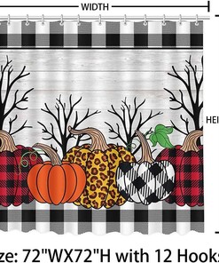 Buffalo Check Plaid Rustic Wood Fall Halloween Thanksgiving Bathroom Fabric Shower Curtain
