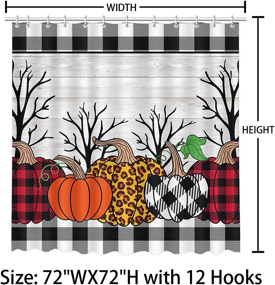 Buffalo Check Plaid Rustic Wood Fall Halloween Thanksgiving Bathroom Fabric Shower Curtain