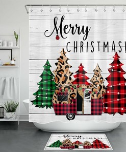 Buffalo Check Plaid Truck With Rose Flower Waterproof Fabric Shower Curtain For Valentine'S Day Bathroom Decor