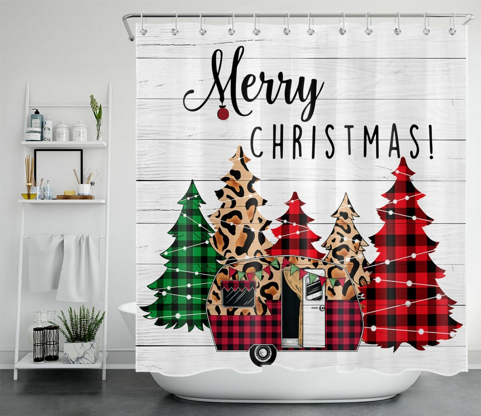 Buffalo Check Plaid Truck With Rose Flower Waterproof Fabric Shower Curtain For Valentine'S Day Bathroom Decor - Image 2