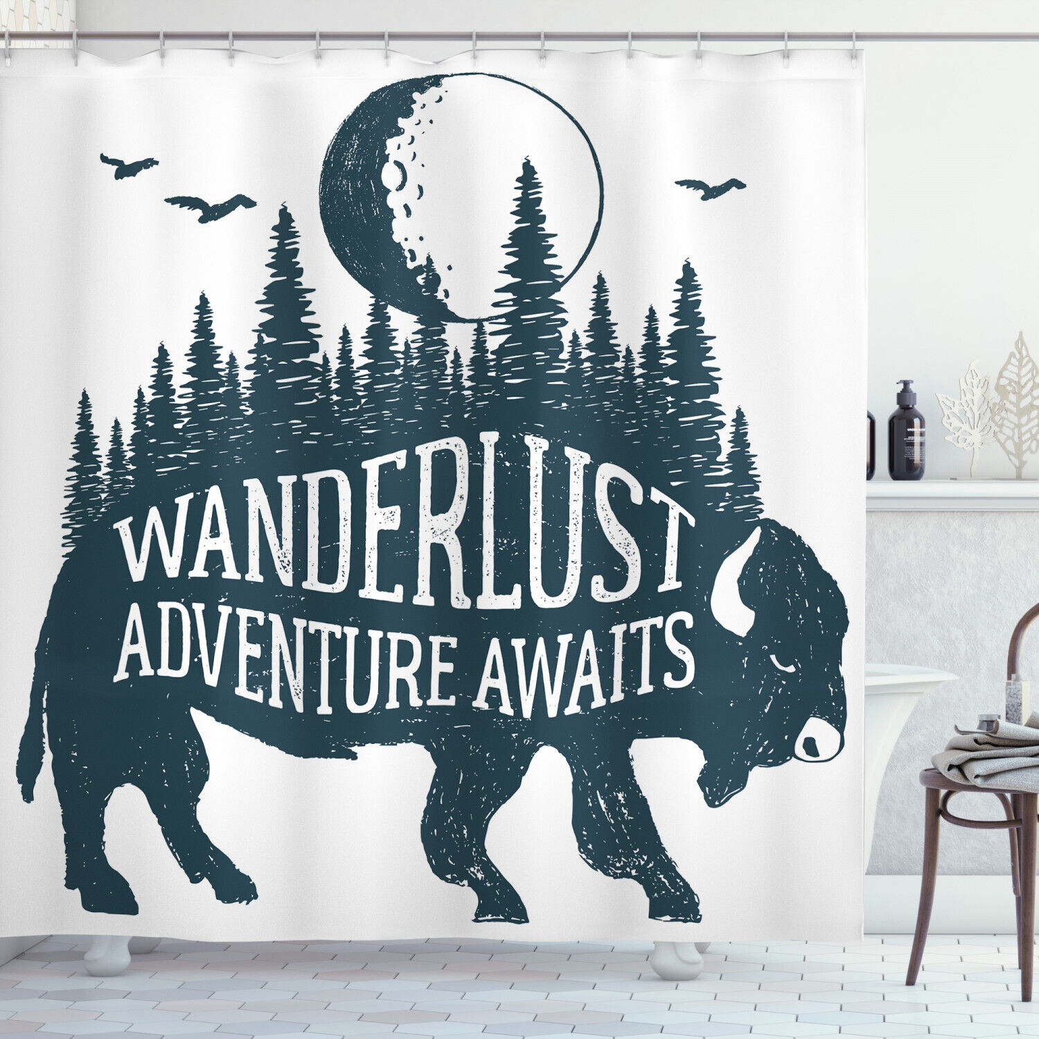 Buffalo Forest Moon Print Adventure Shower Curtain For A Rustic Bathroom