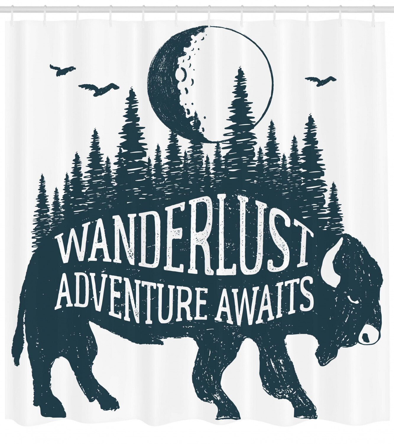 Buffalo Forest Moon Print Adventure Shower Curtain For A Rustic Bathroom - Image 2