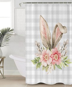Buffalo Plaid Bunny Rabbit Ears Flower Easter Spring Print Shower Curtain