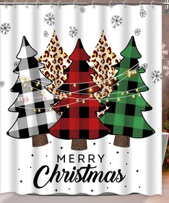 Buffalo Plaid Christmas Trees Shower Curtain for Winter Farmhouse Xmas Bathroom Decor