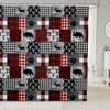 Buffalo Plaid Elk Deer Shower Curtain Vintage Bear Moose Animal Rustic Farm Patchwork Bed Set For Boys