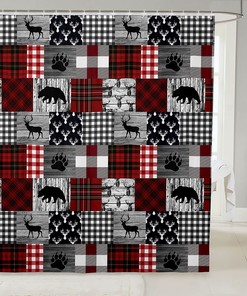 Buffalo Plaid Elk Deer Shower Curtain Vintage Bear Moose Animal Rustic Farm Patchwork Bed Set For Boys