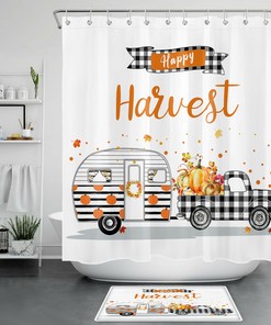 Buffalo Plaid Farm Truck And Camper Harvest Shower Curtain For Bathroom Decor