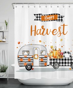 Buffalo Plaid Farm Truck And Camper Harvest Shower Curtain For Bathroom Decor