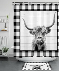 Buffalo Plaid Farmhouse Animal Highland Cow Shower Curtain For A Bold And Unique Bathroom Decor 