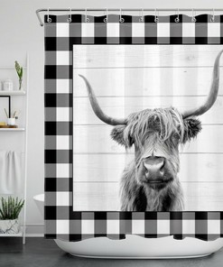 Buffalo Plaid Farmhouse Animal Highland Cow Shower Curtain For A Bold And Unique Bathroom Decor