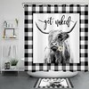 Buffalo Plaid Farmhouse Highland Cow Shower Curtain Funny Bathroom Decor