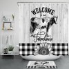 Buffalo Plaid Farmhouse Shower Curtain With Cow Sunflower Bath Accessory