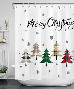 Buffalo Plaid Fir Tree Snowflakes Christmas Shower Curtain - Rustic Bathroom Decor