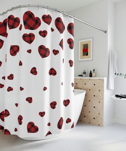 Buffalo Plaid Heart Shower Curtain For A Rustic Valentine'S Day Bathroom