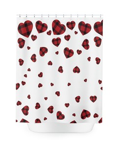 Buffalo Plaid Heart Shower Curtain For A Rustic Valentine'S Day Bathroom