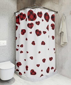 Buffalo Plaid Heart Shower Curtain For A Rustic Valentine'S Day Bathroom