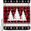 Buffalo Plaid Pine Shower Curtain | Merry Christmas Red Snowflake Tree Bathroom Decor