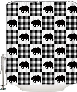 Buffalo Plaid Polar Bear Shower Curtain | Merry Christmas Winter Bathroom Decor