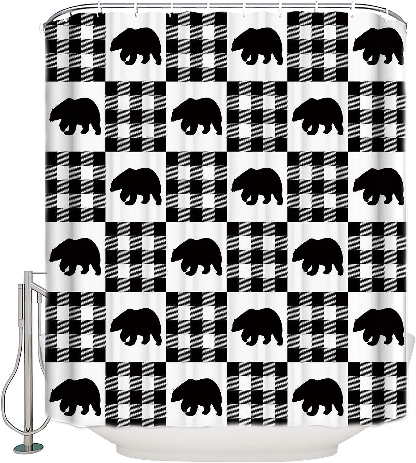 Buffalo Plaid Polar Bear Shower Curtain | Merry Christmas Winter Bathroom Decor