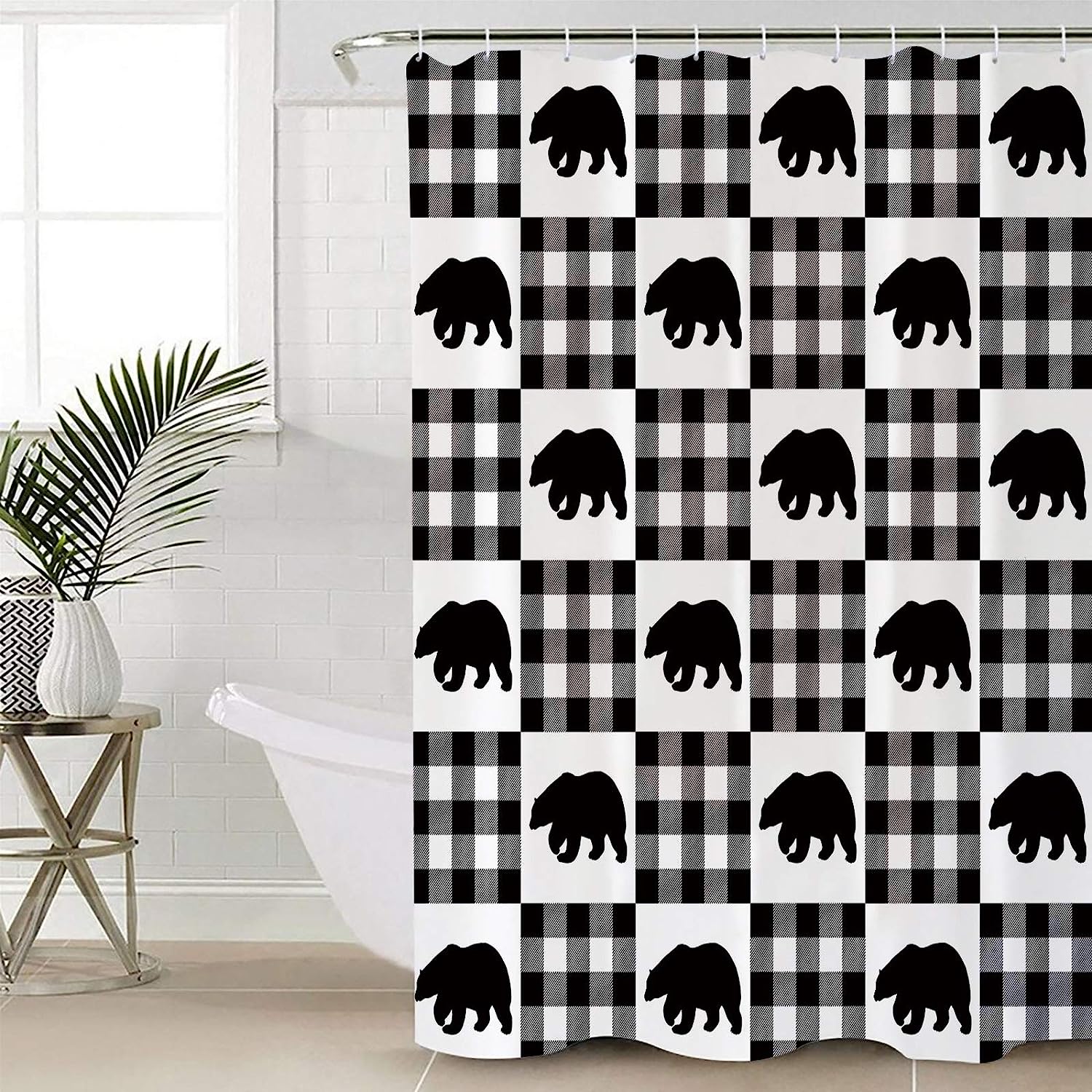 Buffalo Plaid Polar Bear Shower Curtain | Merry Christmas Winter Bathroom Decor - Image 4