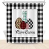 Buffalo Plaid Rabbit Easter Eggs Shower Curtain - Kids Spring Festival Waterproof Fabrics