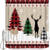 Buffalo Plaid Snowflake Reindeer Xmas Tree Shower Curtain For Christmas