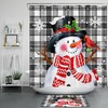 Buffalo Plaid Snowman With Snowflake And Cardinal Fabric Christmas Shower Curtain