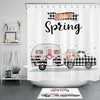 Buffalo Plaid Truck with Flower Shower Curtain for Spring Bathroom 