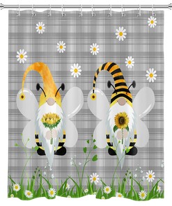 Buffalo Plaid White Daisy Gnome Shower Curtain - A Playful Addition To Your Bathroom