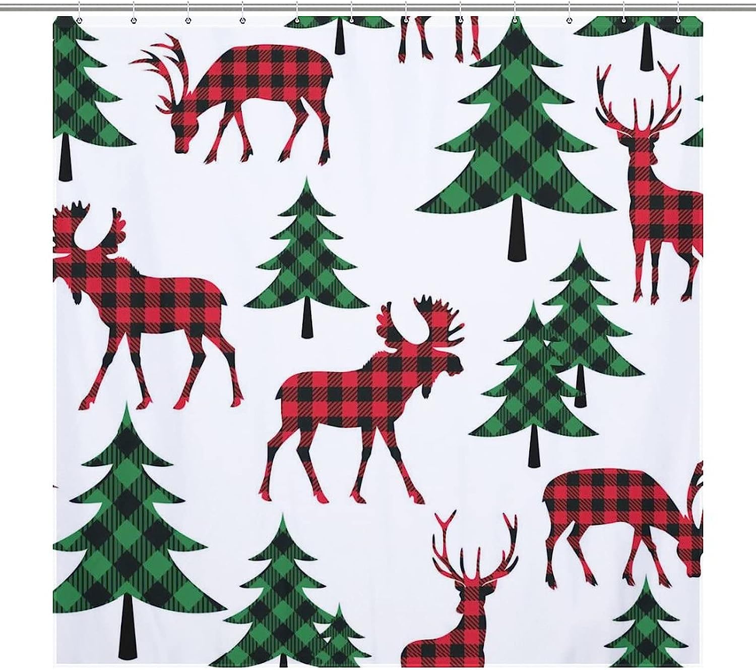 Buffalo Plaid Woodland Deer Checkered Shower Curtain Waterproof Bath Curtain For Bathroom Decoration