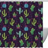 Bulbous Cactus Green Navy Background Waterproof Shower Curtain For Bathroom