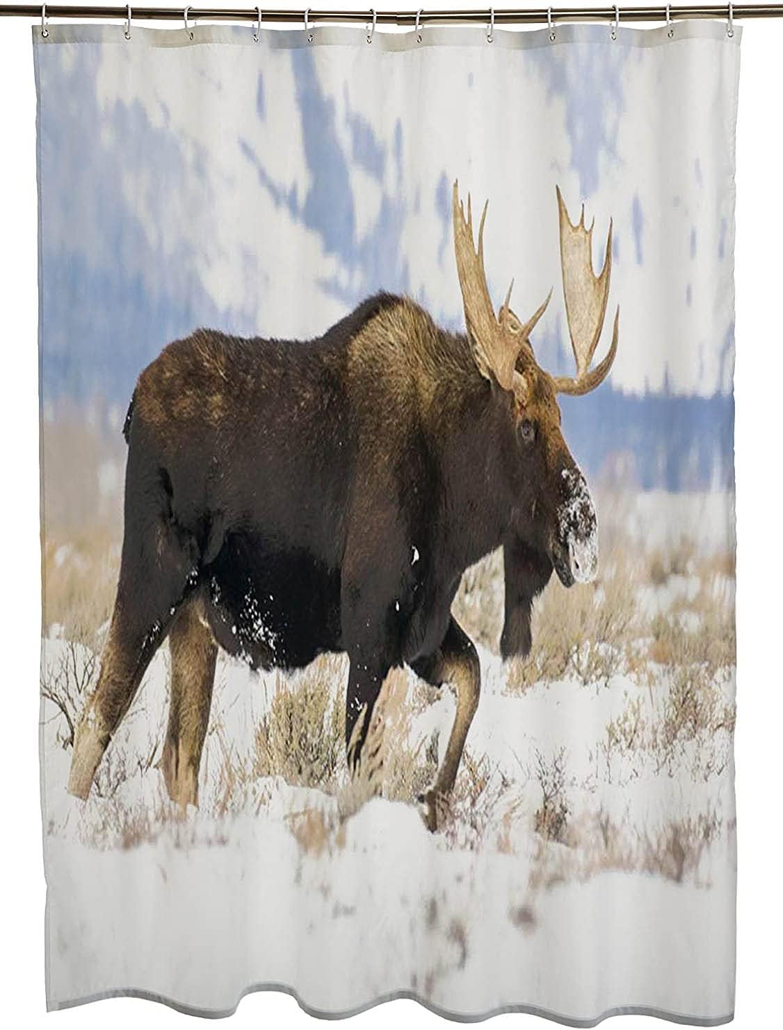 Bull Moose Male in Autumn Colored Plants Mearklwd Fabric Waterproof Shower Curtain for Your Bathroom