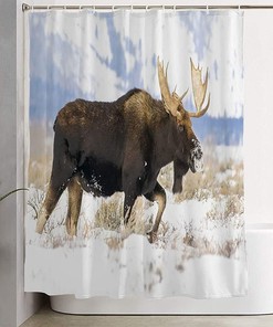 Bull Moose Male in Autumn Colored Plants Mearklwd Fabric Waterproof Shower Curtain for Your Bathroom