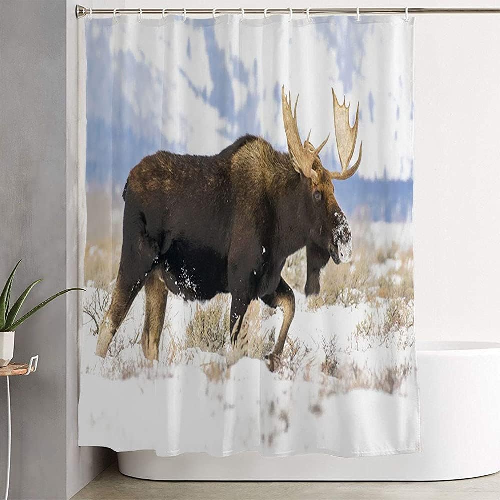 Bull Moose Male in Autumn Colored Plants Mearklwd Fabric Waterproof Shower Curtain for Your Bathroom