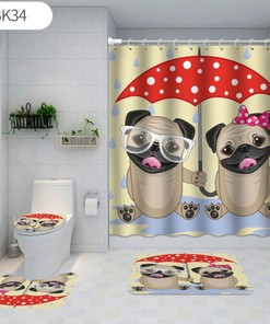 Bulldog Print Shower Curtain Set with Bathroom Mat and Toilet Cover for Animal Lovers
