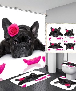Bulldog Waterproof Shower Curtain for Pet Dog Theme Bathroom Decor