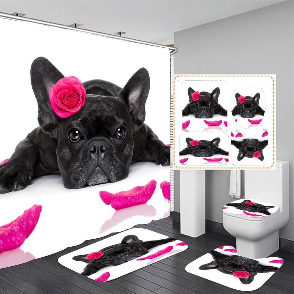 Bulldog Waterproof Shower Curtain for Pet Dog Theme Bathroom Decor