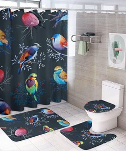 Bullfinch Bird Christmas Frost and Snow Shower Curtain for Bathroom - Best Shower Curtains for Winter Holidays