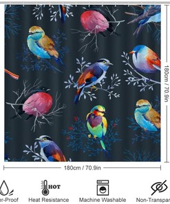 Bullfinch Bird Christmas Frost and Snow Shower Curtain for Bathroom - Best Shower Curtains for Winter Holidays
