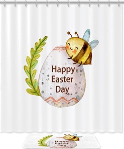 Bumble Bee Honeycomb Shower Curtain - Vintage Bathroom Curtain with Retro Wood Daisy Printing 