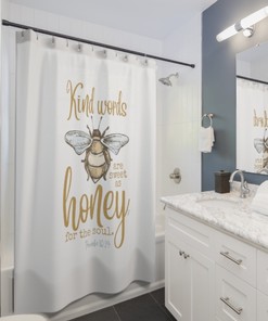 Bumblebee Print Shower Curtain with Kindness Bible Verse for Bathroom Decor