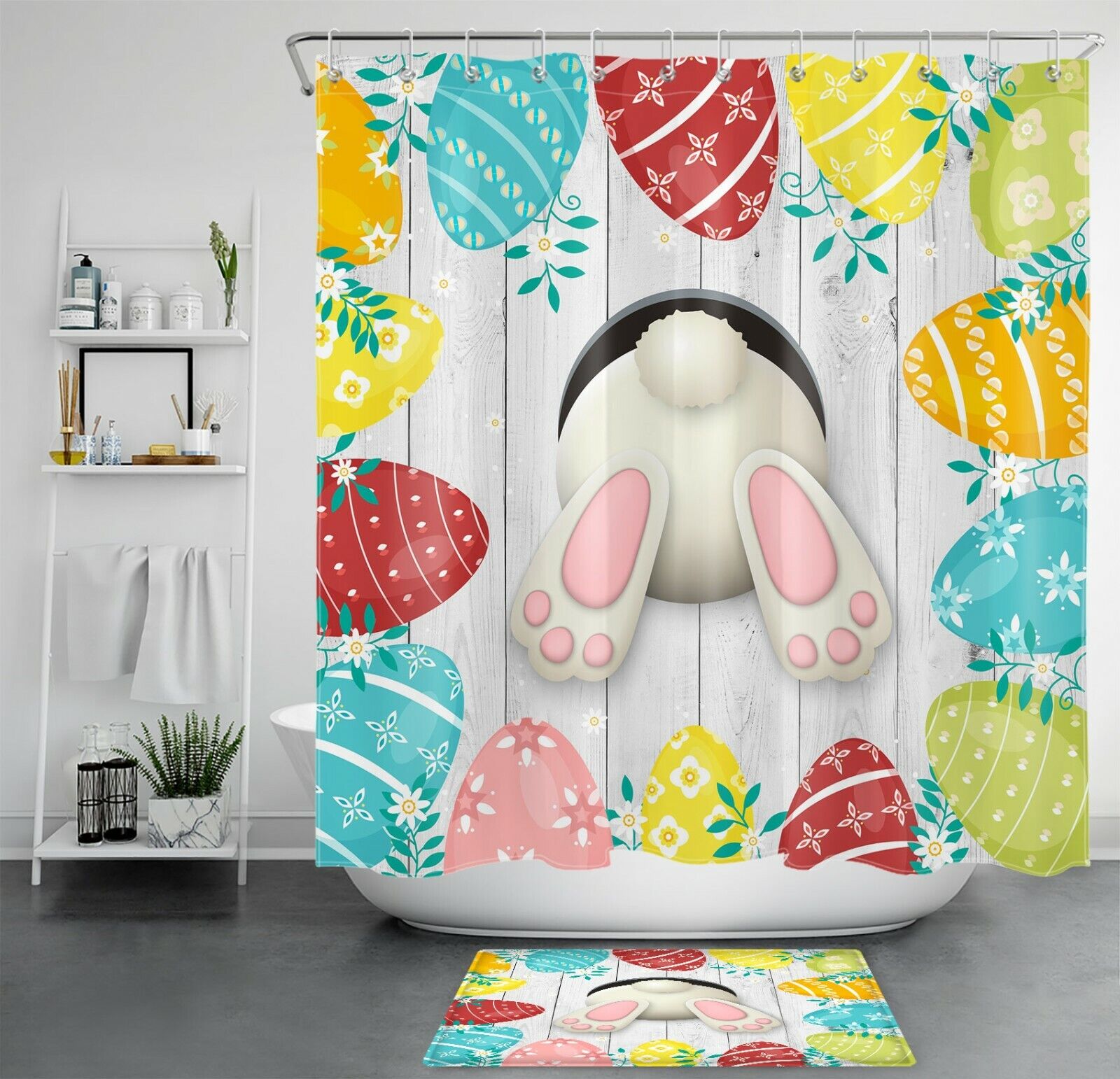 Bunny Easter Colorful Eggs Shower Curtain - Lively And Vibrant Bathroom Accessory